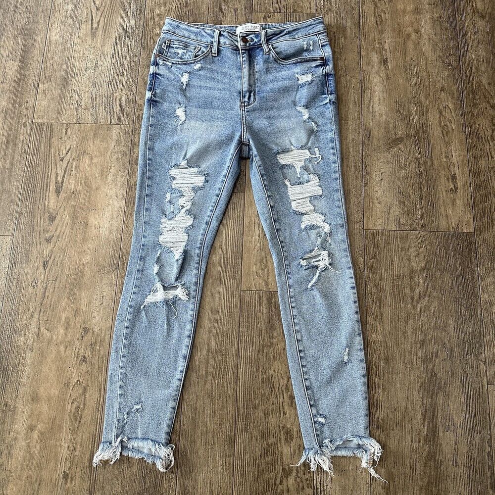 Judy Blue SKINNY FIT Size 7/28 Distressed High Rise Crop Jeans Denim Pants 29x26